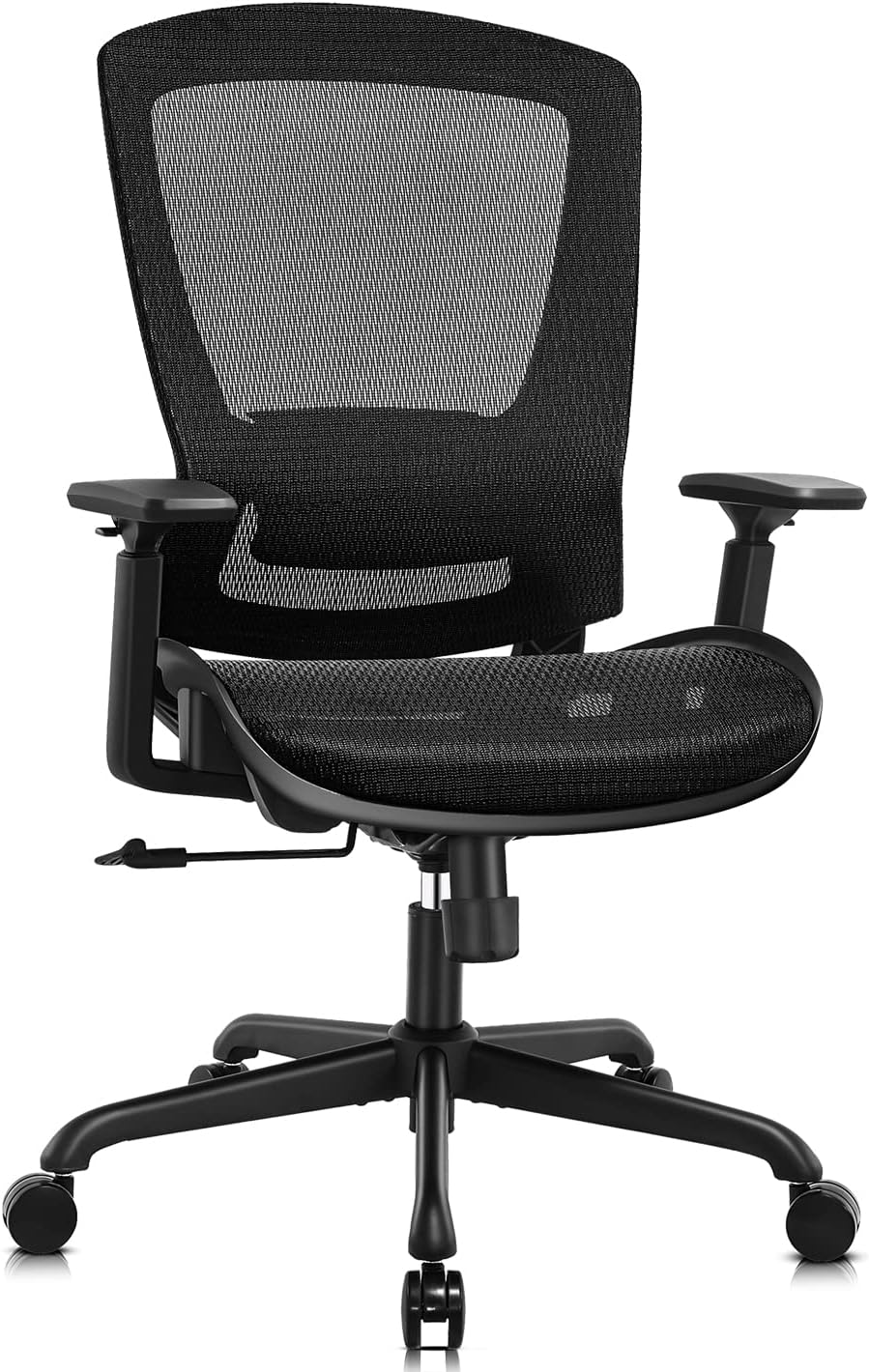 ELABEST Ergonomic Mesh Office Chair, Comfy Computer Desk Chair, BIFMA 5.1 Certified Commercial Swivel Task Chair for Home Office, Adjustable Lumbar Support and Armrests, Tilt Function, Wide Seat (Black)