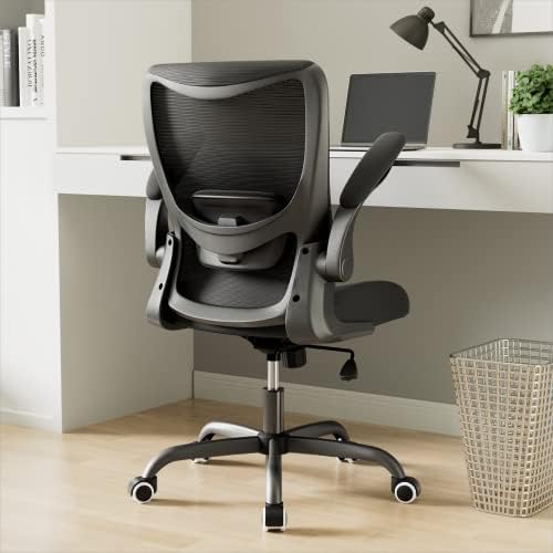 MUXX.STIL Office Chair, Ergonomic Desk Chair with Adjustable Lumbar Support and Flip up Armrest, Breathable Mesh Computer Chair for Home Office, Khaki