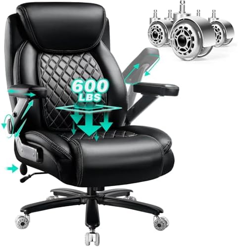 Indulgear Large Heavy Duty Office Chair with 5D Flip Arms,Comfy Big and Tall Executive Office Desk Chair with Pocket Spring Cushion,High Back Computer Chair with Lumbar Support,Dual Rubber Wheel