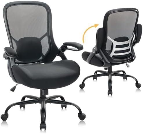 HYLONE 400lbs Heavy Duty Office Chair, 5" Thickened Seat Ergonomic Desk Chair with Adjustable Armrests, Home Office Computer Chairs for Long Hours Mesh Executive Chair(Black)