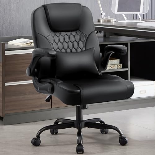 Leather Office Chair Swivel Lumbar Support for Short People Brown