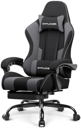 GTPLAYER Gaming Chair, Computer Chair with Footrest and Lumbar Support, Height Adjustable Game Chair with 360°-Swivel Seat and Headrest and for Office or Gaming (Pearl White)