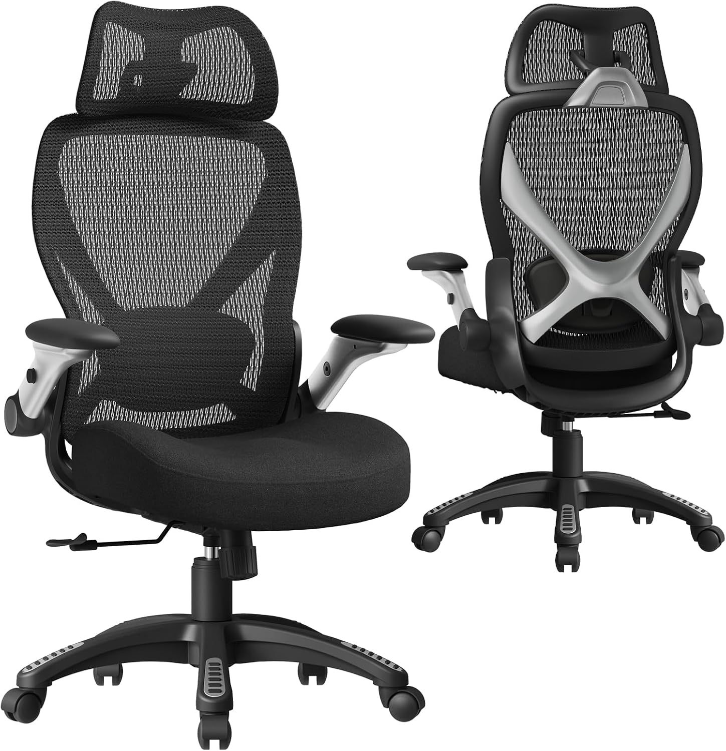 ELABEST X100 Ergonomic Mesh Office Chair, Big and Tall Home Desk Chair with 5D Flip-Up Arms, Adjustable 3D Lumbar Support, Gaming & Executive Computer Chair