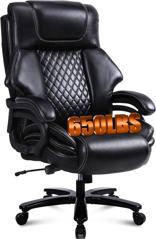 650lbs Large Big and Tall Office Chair for Heavy People with Adjustment Lumbar Support, Comfy Padded Heavy Duty Leather Executive Office Chair with Quiet Rubber for Adults 8 Hours Daliy Work